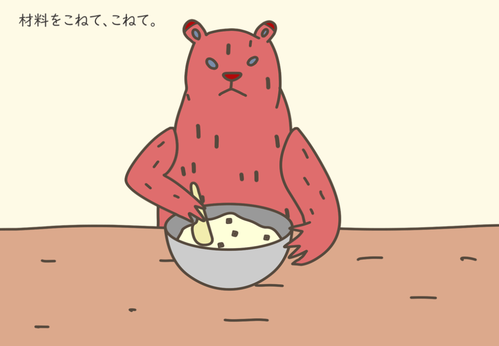 チョコレートチャンクスコーンの生地をこねこね、こねこね。