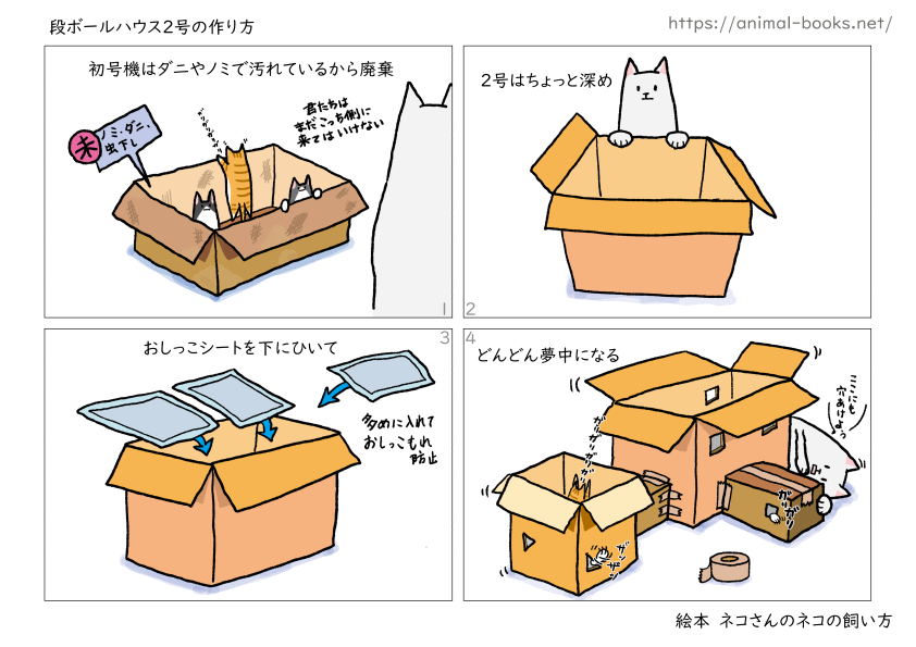 ネコ用段ボールハウスの作り方｜ネコの育て方絵本11