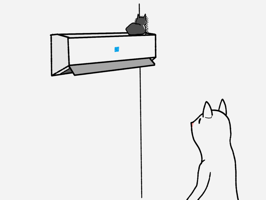 エアコンから降りてこないネコ