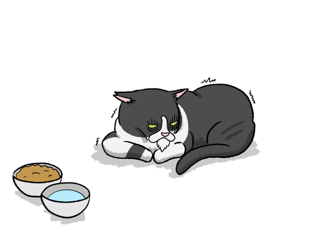 寄生虫のおかげでご飯が食べられず、ゲッソリするモウフモッテ