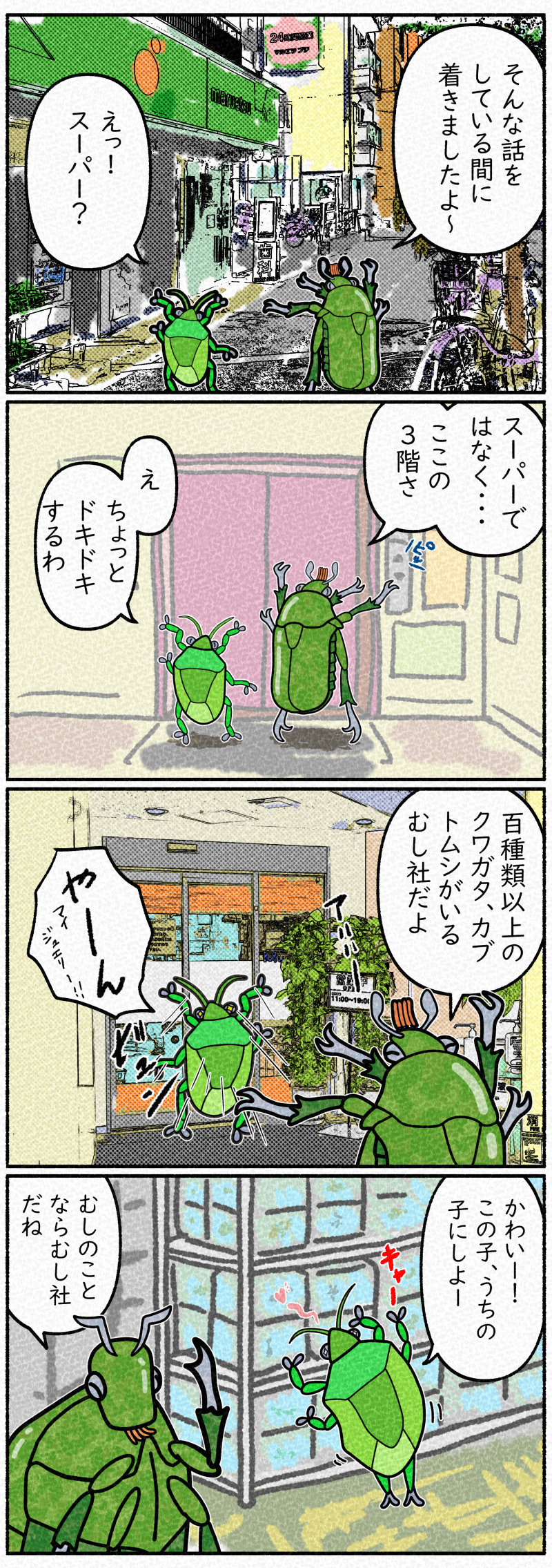 たくさんのカブトムシなどがいるむし社